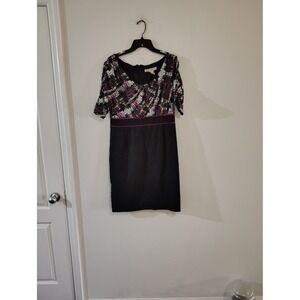 AA Studio AA Womens Sheath Dress Size 10 Black Geometric Mixed Media Knee Length